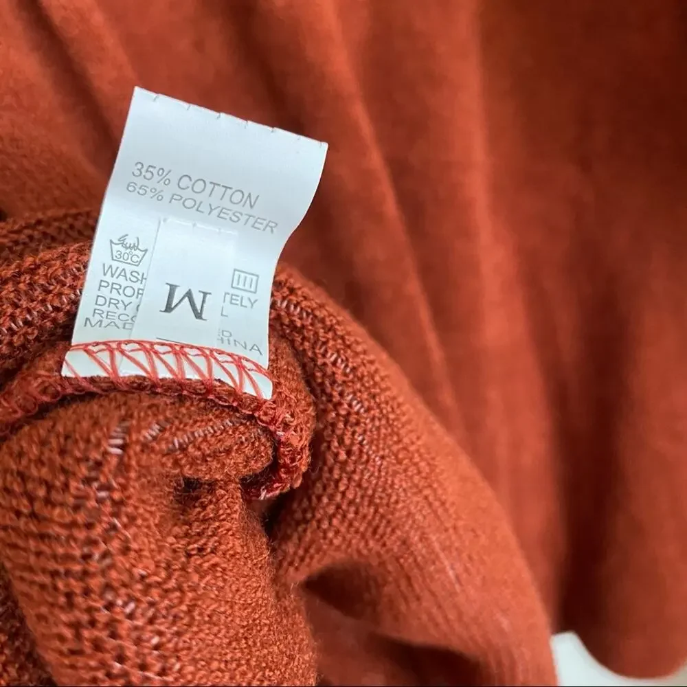 Brick Red V-Neck Lace Detail Pullover Sweater Size Medium
